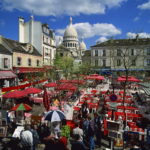 Market Stalls And Outdoor Cafes In The Place Du Tertre, With The Sacre Coeur Behind, Montmartre, Paris, France, Europe